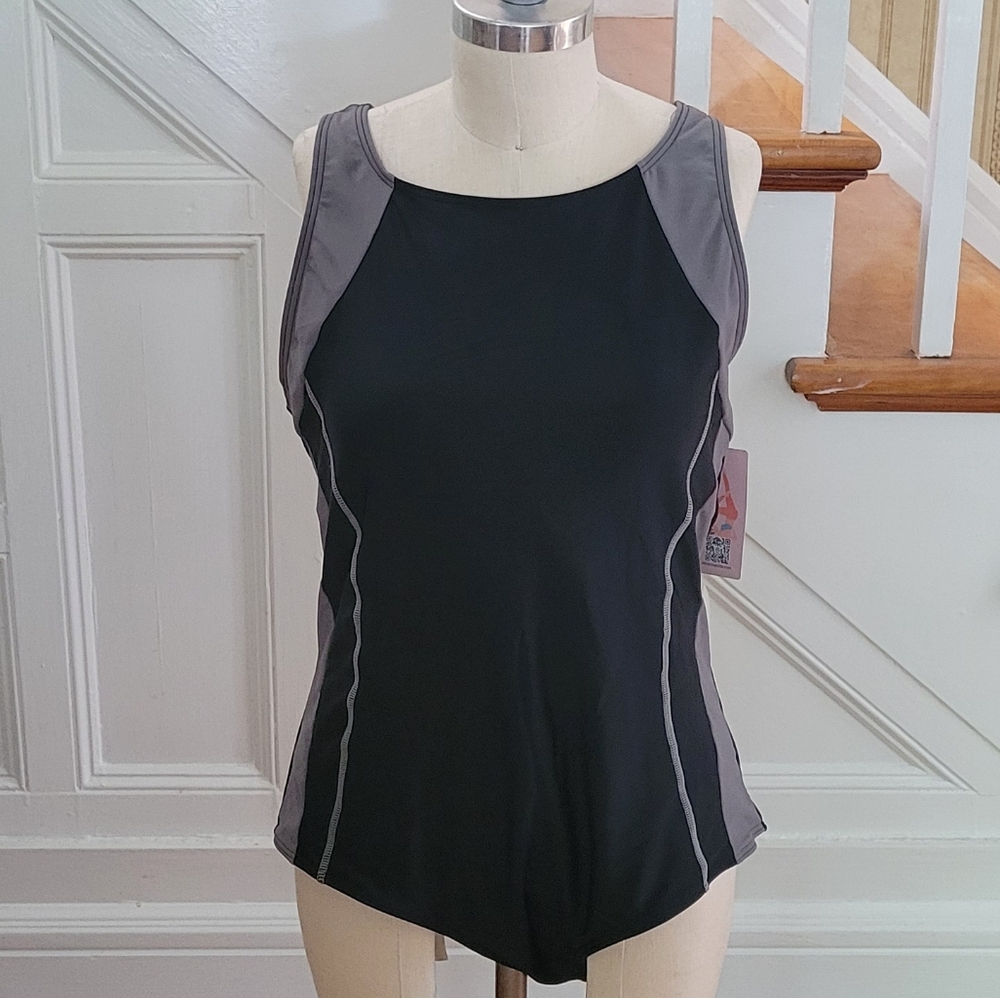 ATTRACO Sports Athletic Black Grey One Piece Bathing Suit Swimwear Size 2XL - Picture 2 of 6